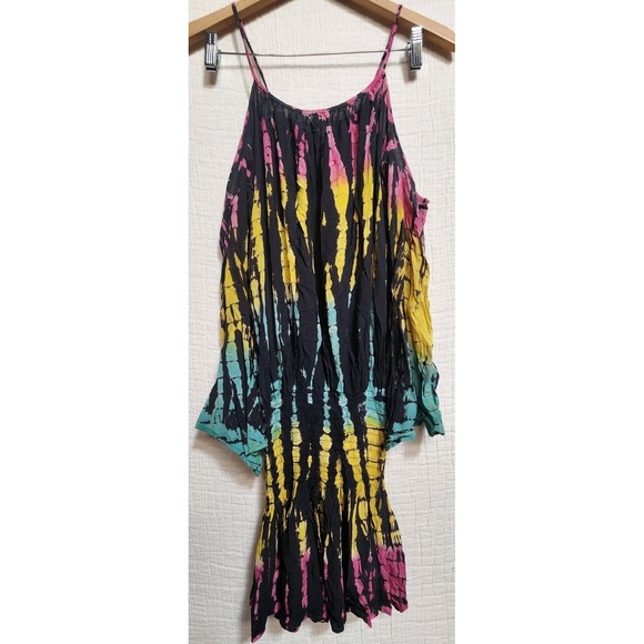 Surf Gypsy Tie Dye PlaysuitDress Off Shoulder Hippie Boho Whimsigoth Beach Sz S - Picture 8 of 13